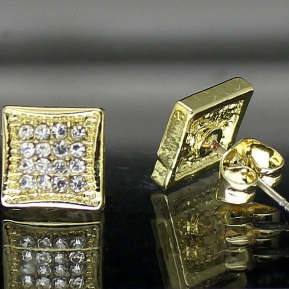 Mens Square Gold Plated Hip Hop Earrings - Picture 6 of 7